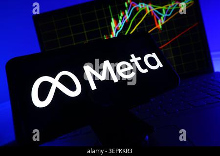 Meta Platforms Inc Social Media And Augmented Reality Technology Conglomerate Company Logo Displayed On Mobile Phone Screen With Stock Financial Perf Stock Photo