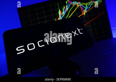 Socionext Japanese Custom Silicon And System On Chip Semiconductor Design Company Logo Displayed On Mobile Phone Screen With Stock Financial Performa Stock Photo