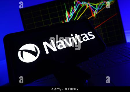 Navitas Semiconductor Power Electronics And Gallium Nitride GaN Technology Company Logo Displayed On Mobile Phone Screen With Stock Financial Performa Stock Photo