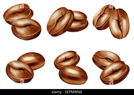 Watercolor illustration of coffee beans. Coffee bean set. A set of watercolor illustrations for coffee shops, cafes, packaging, menus, and product des Stock Photo