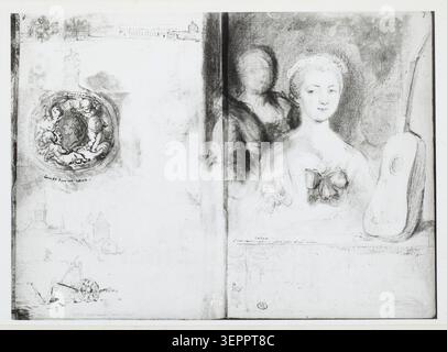 Archival image of a notebook page titled Guitare by G. de Saint Aubin associated with musical notation or guitar study content indicated in documentation, preserved within a curated collection of musicians and instrumental studies assembled for mid-twentieth-century archival reference. Stock Photo