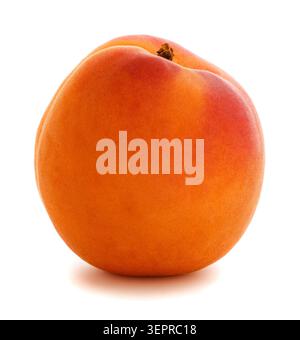 Fresh ripe apricot isolated on a white background. Single juicy stone fruit with vibrant orange color, healthy organic food concept. Stock Photo