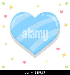 Cute bright blue striped heart shape vector illustration isolated on white background. Pastel candy sweet love element with yellow stars for valentine Stock Vector