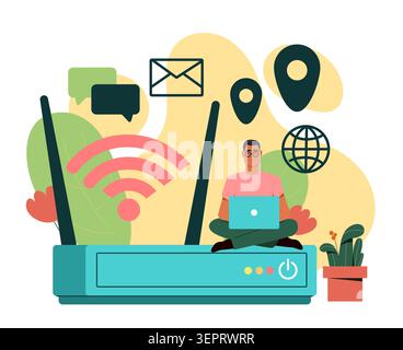 WiFi router and user. Vector illustration Stock Vector