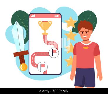 Game quest on phone. Vector illustration Stock Vector