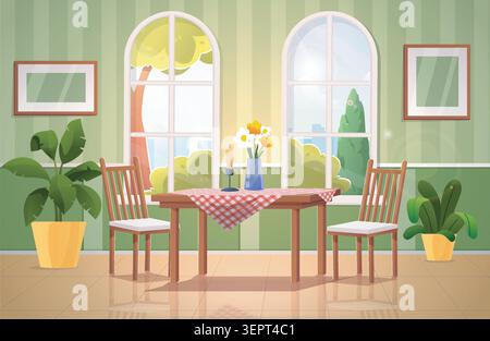 Cozy dining room interior. Vector illustration Stock Vector