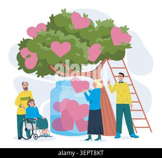 Heart Tree and Caring People. Vector illustration Stock Vector