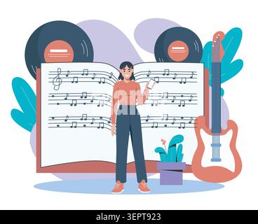 Girl with music notes scene. Vector illustration Stock Vector