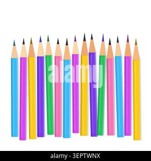 Vector collection of colored pencils arranged in a playful scattered composition Stock Vector