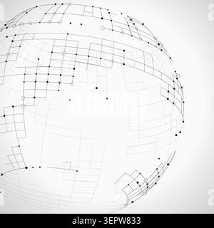Decorative tech globe illustration for creative templates, creative layouts, and modern visual branding. Stock Vector