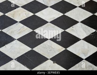 Diagonal black and white marble checkerboard floor, Museu Histórico Nacional, Rio de Janeiro, Brazil Stock Photo