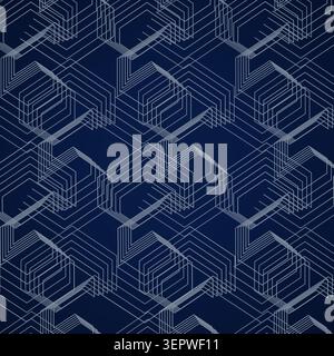 Minimal vector maze pattern with hexagonal rhythm, nested line paths, and modern abstract structure Stock Vector