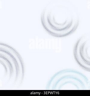 Modern dotted background featuring floating circular ring forms built from clean vector particles Stock Vector