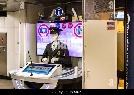 ARISA humanoid robot concierge at Shimbashi Station uses AI and touchscreens to provide multilingual travel information in Tokyo. Stock Photo