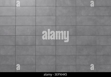 Porcelain stoneware large gray tiles with stone effect on a ventilated facade. Full frame. Background and texture. Stock Photo