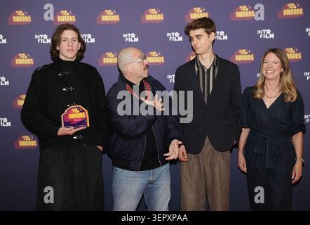 Nick Frost (2nd left ) and Charlotte Tudor (right) with the winners of the Best Animation: 12-19 Award, at the Into Film Awards at Odeon Luxe, Leicester Square in central London. Picture date: Tuesday June 16, 2026. Stock Photo