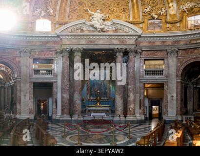 Main Altar and Golden Dome Architecture of Chiesa di Sant'Andrea al Quirinale in Rome, Italy Stock Photo