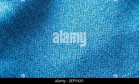 Blue herringbone fabric texture close up. Stock Photo