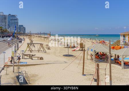 Tel-Aviv, Israel - June 12, 2026: View of the beach, promenade and old Jaffa, Tel-Aviv-Yafo, Israel Stock Photo