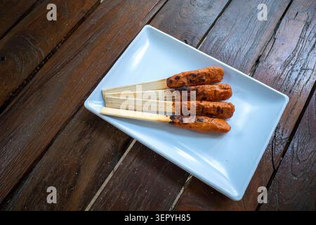 Balinese Chicken Satay or Sate Lilit with Smoky Grilled Texture on a ...