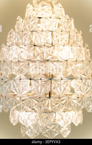 Geometric Crystal Glass Chandelier Close Up Stock Photo