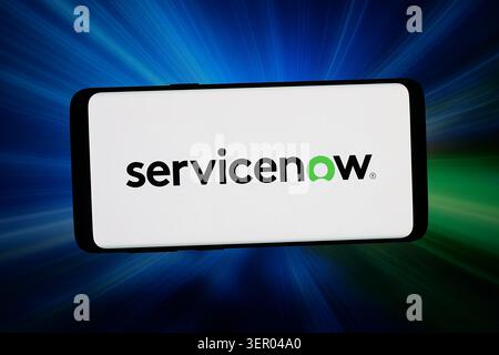 Stuttgart, Germany - 06-10-2026: In this photo illustration, the logo of US software company ServiceNow Inc. is displayed on a smartphone Stock Photo