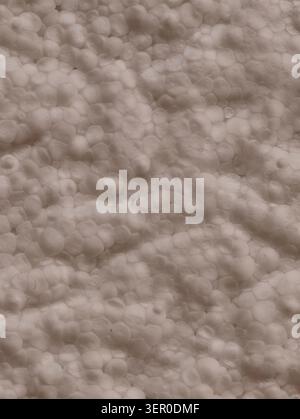 Tight macro view of white foam insulation showing clustered polystyrene beads and uneven surface texture. Soft neutral lighting emphasizes small spher Stock Photo