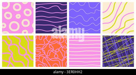 Hand drawn seamless patterns. Abstract tiles. Stock Vector