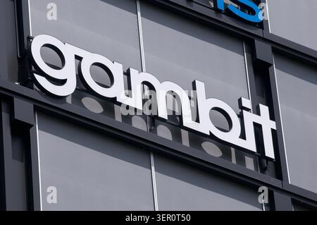 Rotkreuz, Zug, Switzerland - 16th June 2026: Close-up view of the Gambit corporate sign on Headquarters building. A conceptual image focusing on Swiss Stock Photo