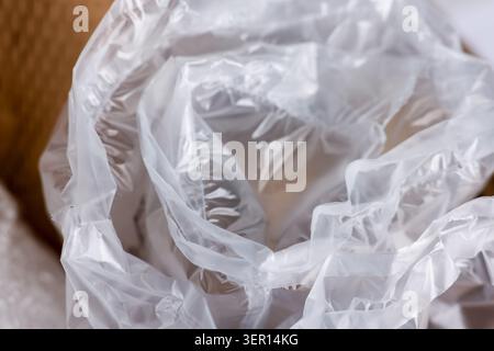 Air buffer packaging as background, closeup. Packing material Stock Photo