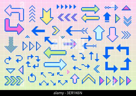 Pixel art collection. Set of different arrows. Stock Vector