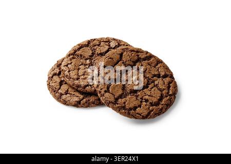 Chocolate cookies with cracks on white background, representing concepts of food, dessert, and baking Stock Photo
