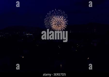Beautiful fireworks over Bern city in Switzerland Stock Photo