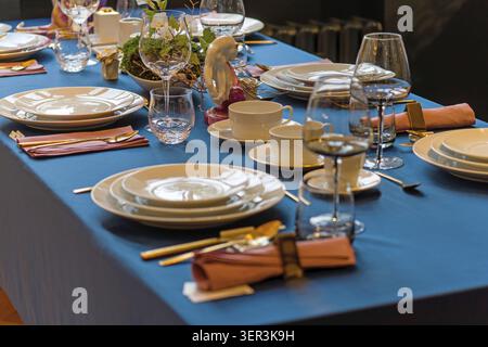 Festively decorated table Stock Photo