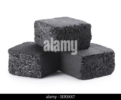 Group of charcoal cubes isolated on white background Stock Photo