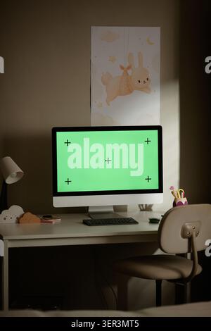 Childrens Desk with Computer Mockup in Cozy Room Stock Photo