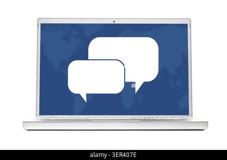 Conversation on modern laptop isolated on white background Stock Photo