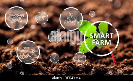 Smart farm technology supports plant growth and enhances agricultural practices in various locations Stock Photo