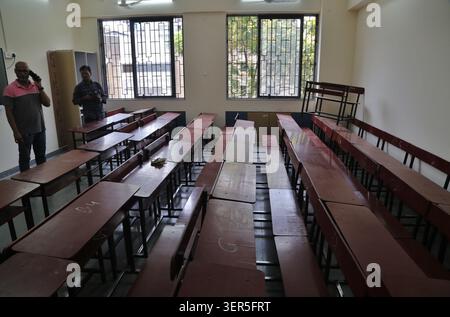 Mumbai-India-16  June 2026: classroom is equipped with a modern interactive smart board display, similar to models used in technology-enhanced learnin Stock Photo