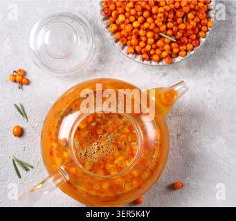 berry fruit tea with spices in a teapot Stock Photo