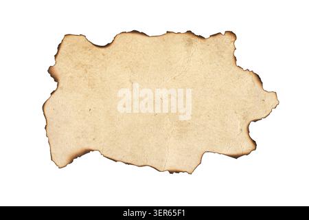 Empty Old Parchment with Burned Edges Isolated on White Background Stock Photo