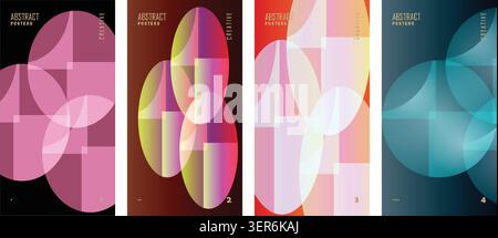 Abstract geometric poster template set with overlapping transparent circles Stock Vector