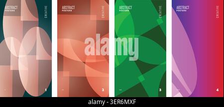 Abstract geometric poster template set with multi-colored overlapping translucent shapes. Stock Vector