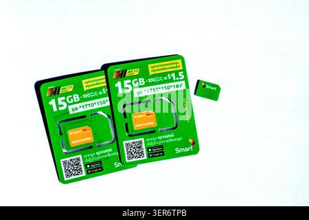 Smart mobile phone sim cards on a white background Stock Photo