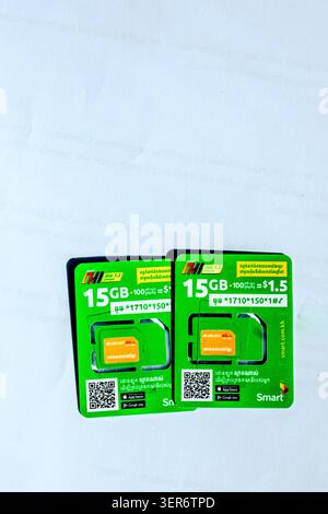 Smart mobile phone sim cards on a white background Stock Photo