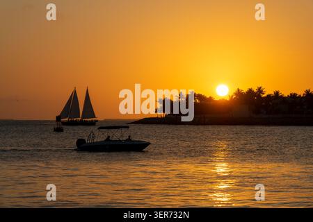 Boat cruise, sunset celebration, view from Mallory Square in Key West, Florida Keys Stock Photo