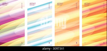 Abstract dynamic poster template set with colorful gradient diagonal stripes Stock Vector