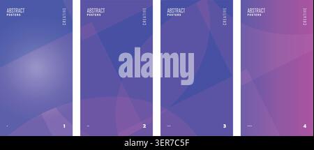 Abstract geometric poster template set with overlapping blue and violet gradient curves. Stock Vector