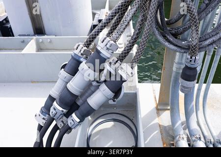 Shore Power connections with cables connected on 480 Volt. Stock Photo