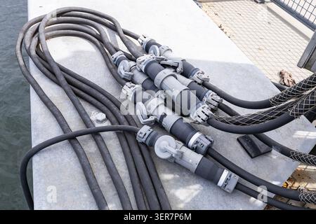 Shore Power connections with cables connected on 480 Volt. Stock Photo